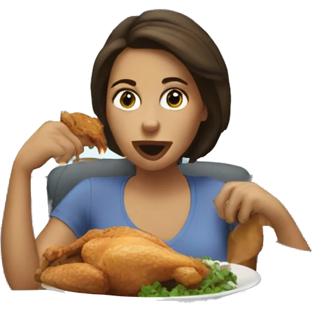 White, brunette woman eating chicken in the car emoji