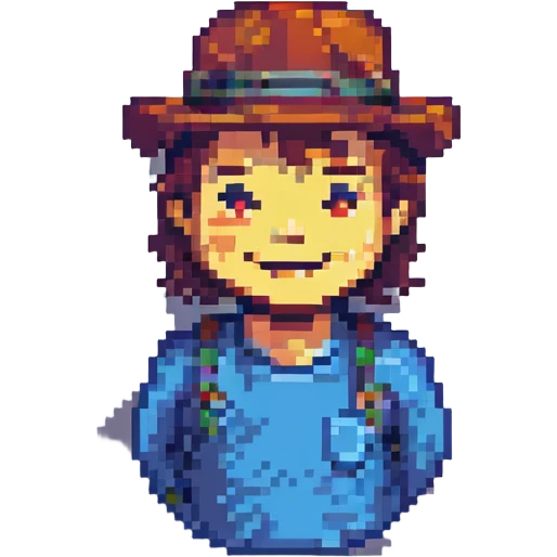 smiling man wearing a hat, retro and blocky pixel art style emoji