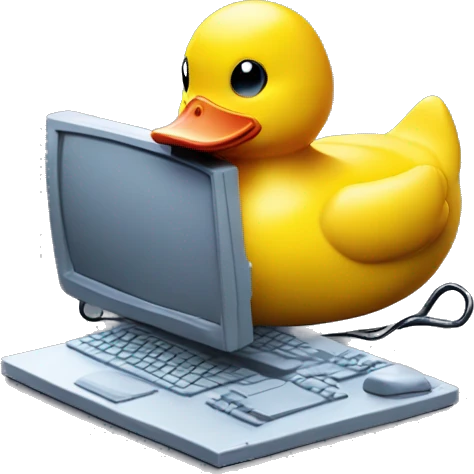Cyberpunk rubber duck hacking a computer emoji