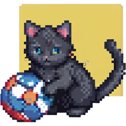 a cat playing with a ball, pixel art style emoji