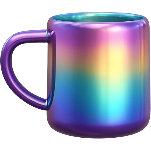 8k, hyperrealistic realistic coffee mug  in futuristic iridescent colors, 3D rendering, isolated, no background, glossy appearance  emoji