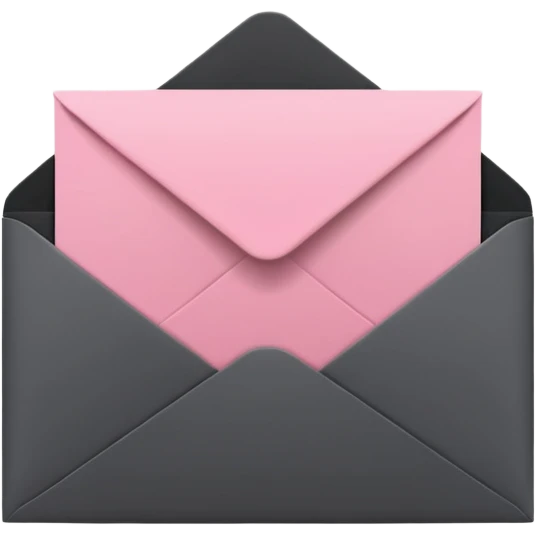A minimalist 3D icon of an open envelope with a card inside that says 'NEWS', flat design style, colors: deep charcoal black (#000000) and soft accent pink (#f9a8d4), clean lines, high contrast, isolated on a black background, high resolution. emoji