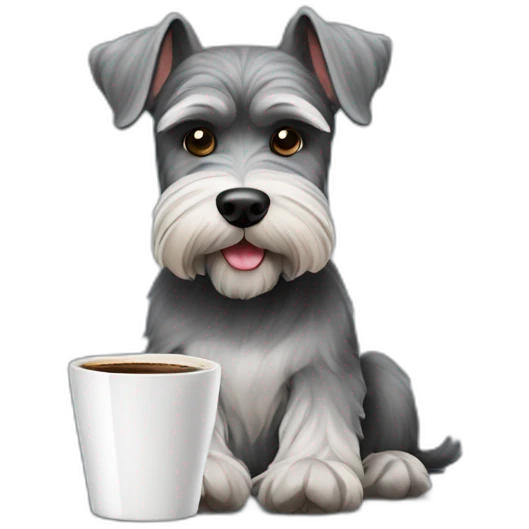 Full Schnauzer with a up of coffe emoji