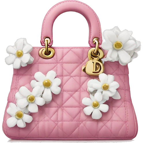 pink dior bag with white bouquet emoji