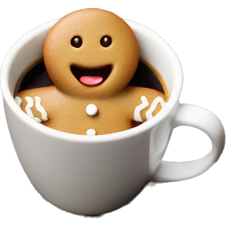 Gingerbread man sitting in white cup of coffee emoji