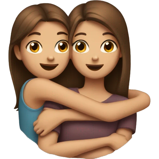 two brown hair girls hug emoji