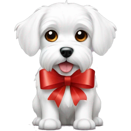  white maltese dog and red gift emoji