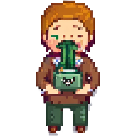 pixel art of a man with money stuffed in his mouth emoji