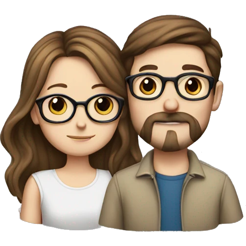 White girl with glasses and brown hair kissing white boy with mustache and brown hair emoji
