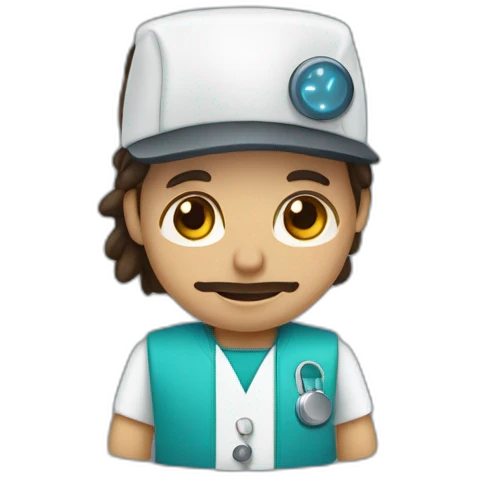 Médico con gorra y cabello oscuro piel trigueña y un lunar en la barbilla  emoji