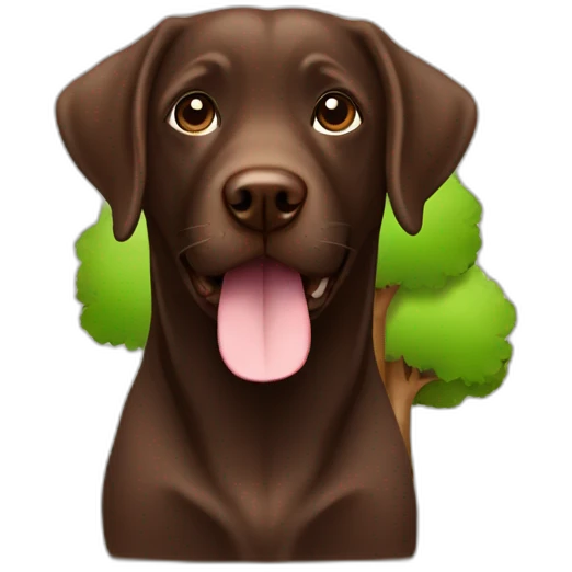 Chocolate labrador with a tree emoji