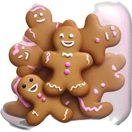 Realistic glass cookie jar with light pink lid full of gingerbread cookies isolated.  emoji