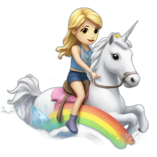 Girl-riding-rainbow-unicorn-in-water-frozen-cube emoji