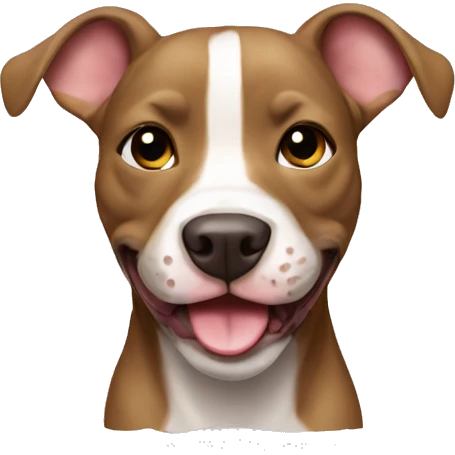 a fawn pitbull with a big smile emoji