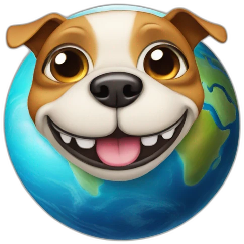 planet Earth with a cartoon grinning dog face with big eyes emoji