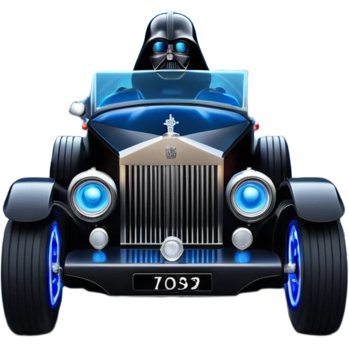  Shining Darth Vader themed 1934 style Rolls Royce scary Halloween monster rc car racing dark country road blue futuristic headlights  emoji