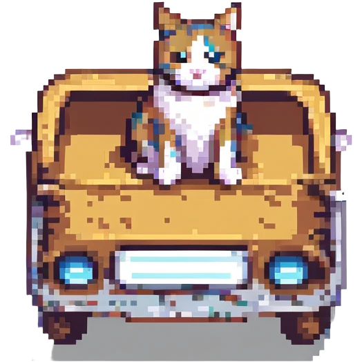 cat riding a truck, pixel art style emoji