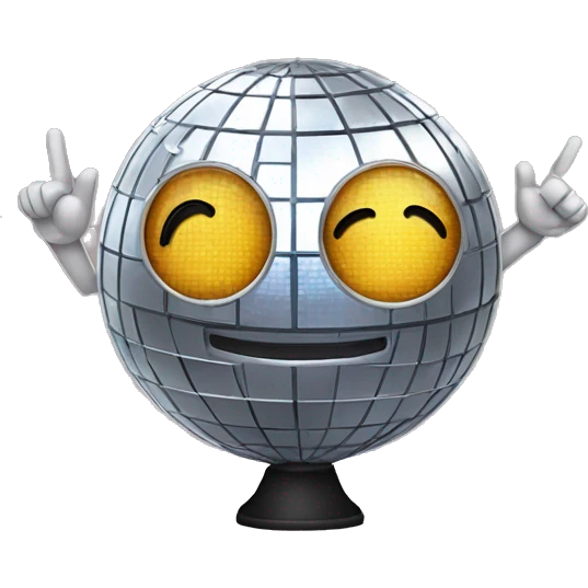 Dancing disco ball holding up peace sign emoji