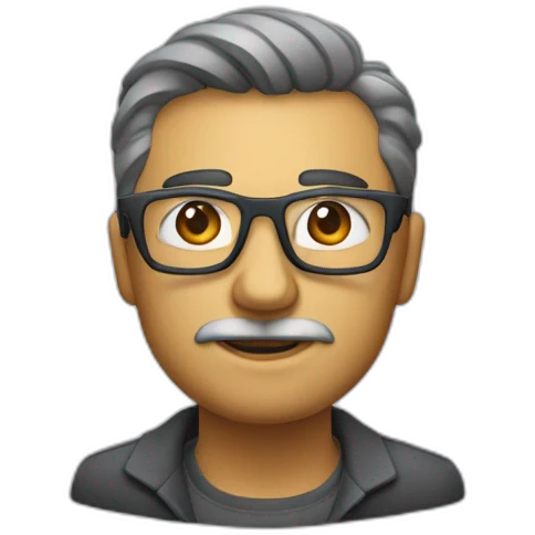 A man with a triangular face shape with a powerful chin with a bristle with rectangular glasses in a dark Gray frame and a tripod of a semi-tubs emoji