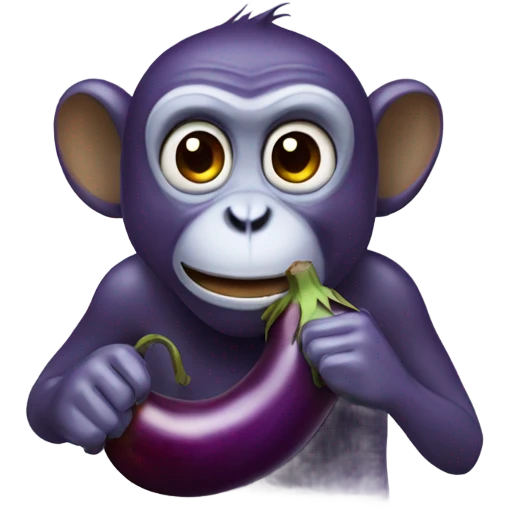Monkey holding egg plant in its mouth emoji