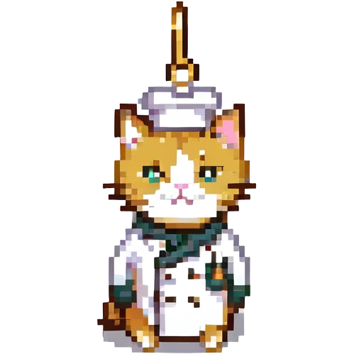 chef cat with a gold earring, pixel art style emoji