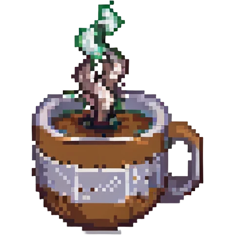 steaming coffee cup pixel art emoji