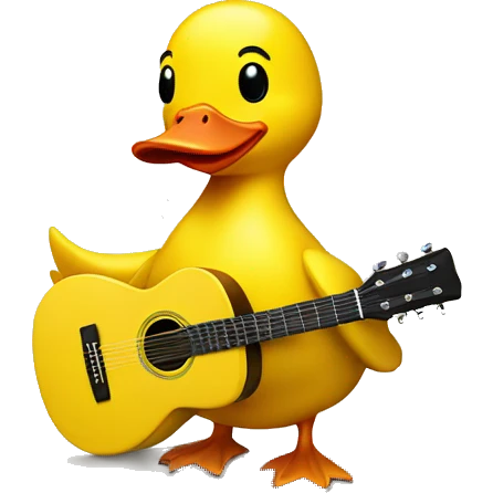 Plastic yellow duck with a guitar emoji