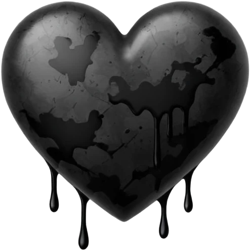 black ink heart emoji with ink streaks, isolated on white background, grung emoji