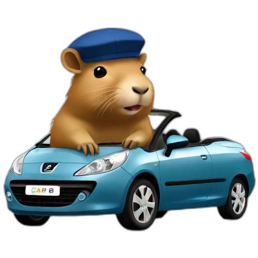 capybara with a beret in a peugeot 207 coupé cabriolet emoji