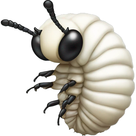 White beetle grub with a small black head and no legs profile view emoji