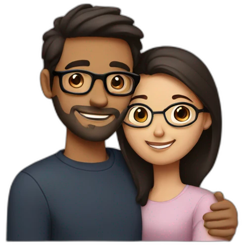 Brown Guy with black hair and long brown bun hair with glasses Woman hugging emoji