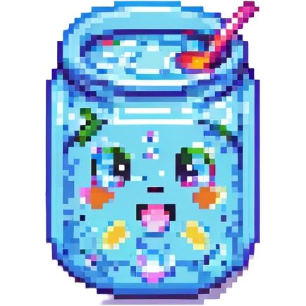 pixel art style drink with a cute face and bright colors emoji