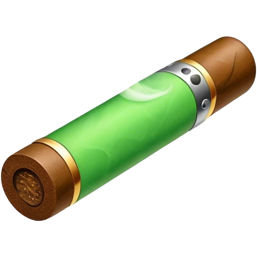 A electric green E-cigar, shown diagonally, with smoke coming out of the side  emoji