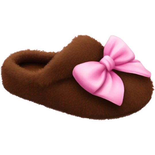 Brown fluffy slipers no back and with a pink bow emoji
