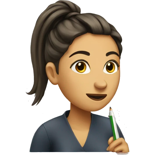 Woman with hair in ponytail writing on board emoji