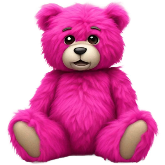 Realistic isolated big full length stuffed Teddy Bear made of long fluffy hot pink hair sitting up. emoji