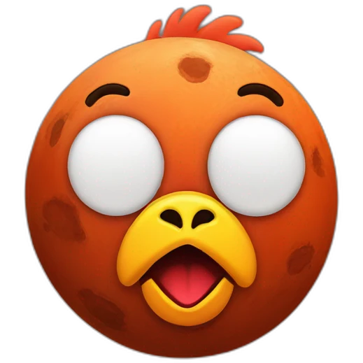 planet Mars with a cartoon pensive chicken face emoji
