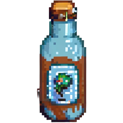small bottle with a torn label in pixel art style emoji