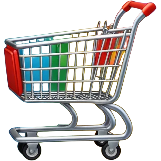 Create a round sticker with a dark black background inside the circle, dynamic edges that smoothly transition step-by-step from green to yellow to red to purple, a small shopping cart icon in the center, the title text ‘New stock soon’, where the word ‘soon’ is blinking in bright blue color.” emoji