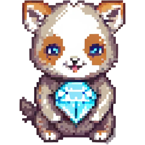 cute animal holding a diamond, pixel art style, retro pixelated emoji