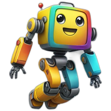 a cheerful multi-colored jumping robot emoji