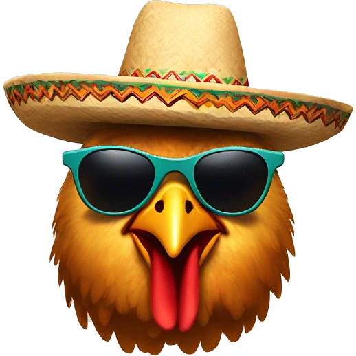 a chicken with sunglasses and a mexican hat emoji