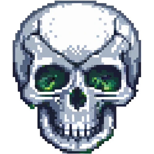 a skull with the cranium blasting off, expressive, pixel art style emoji