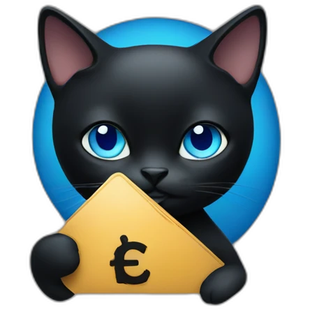 a black cat with blue eyes holding a freedom finance company sign in her hand emoji