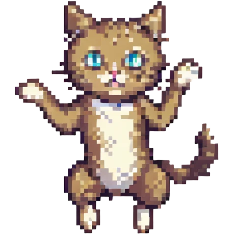 funny cat pixel art jumping with wide eyes emoji