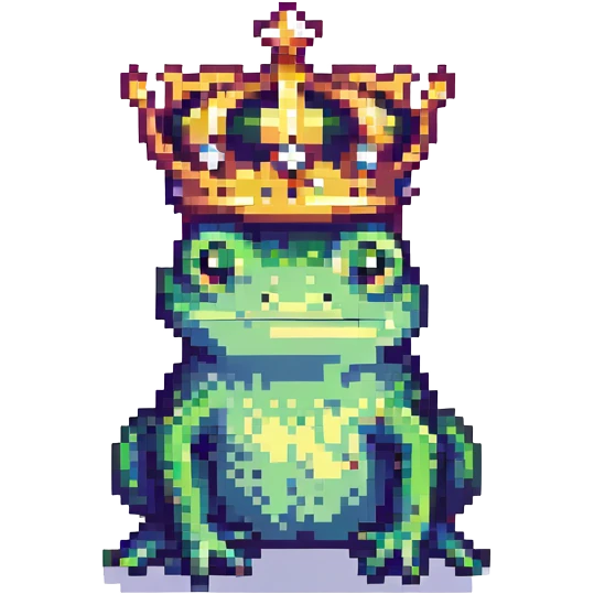 a crowned frog pixel art emoji