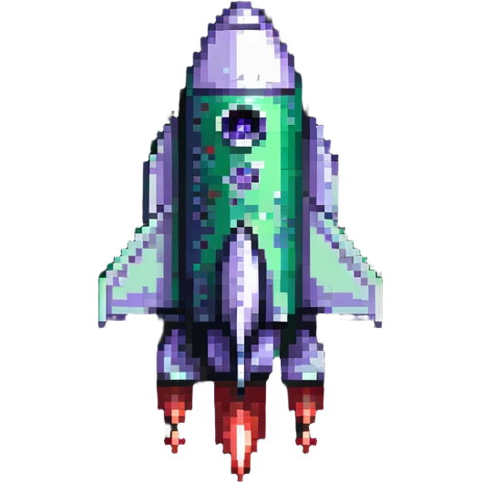 rocket ship with green to red gradient, pixel art style emoji