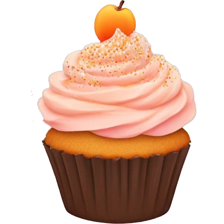cupcake with light pink frosting and peach and orange sugar sprinkles emoji