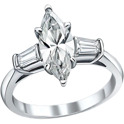 Marquis diamond silver engagement ring with tapered baguettes emoji