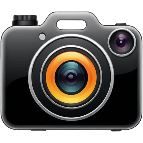 Minimalistic flat vector icon, iOS style, thin black contour on white background. Smartphone with a camera lens symbol. No text, no shadows.
 emoji